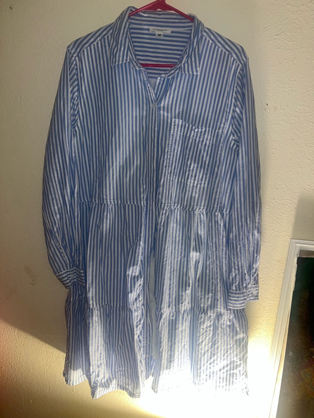 beachlunchlounge Blue and White Striped Long Sleeve Dress